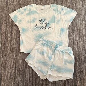 Blue Tie-Dye 'The Bride' T-Shirt and Shorts Set Pajamas PJs